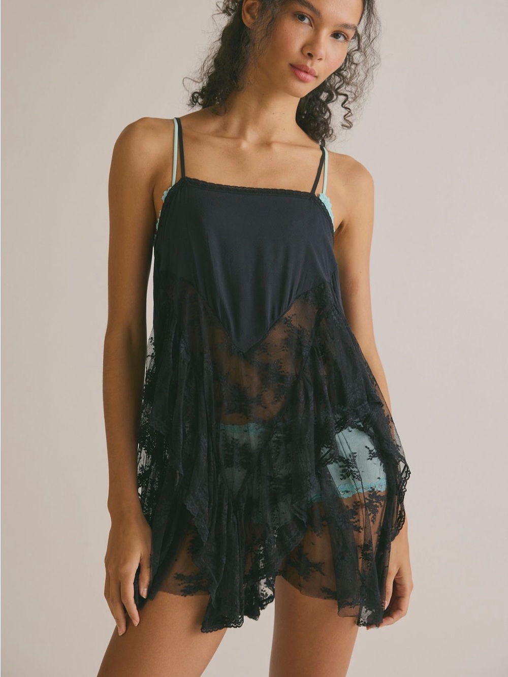NWT Free People “Sunday Candy” Black Mini Lace Slip Dress - Picture 3 of 6